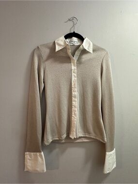 Anne Fontaine Metallic Collared Long‑Sleeve Top